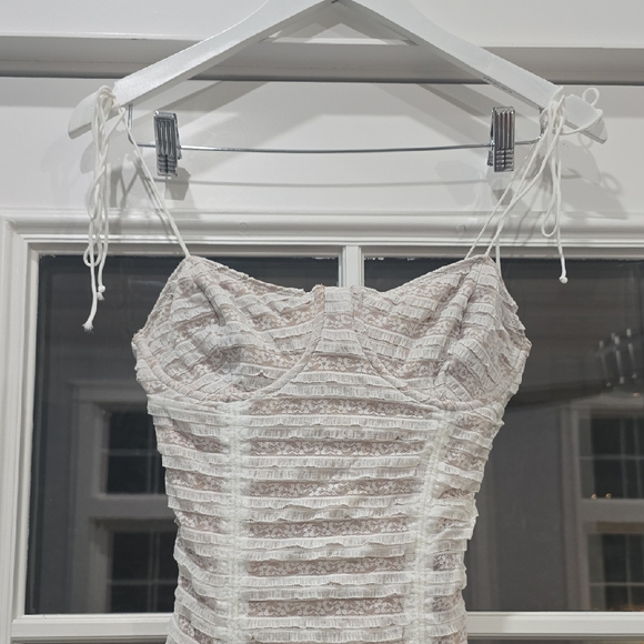 For Love And Lemons White Striped Ruched Dress - Picture 2 of 6